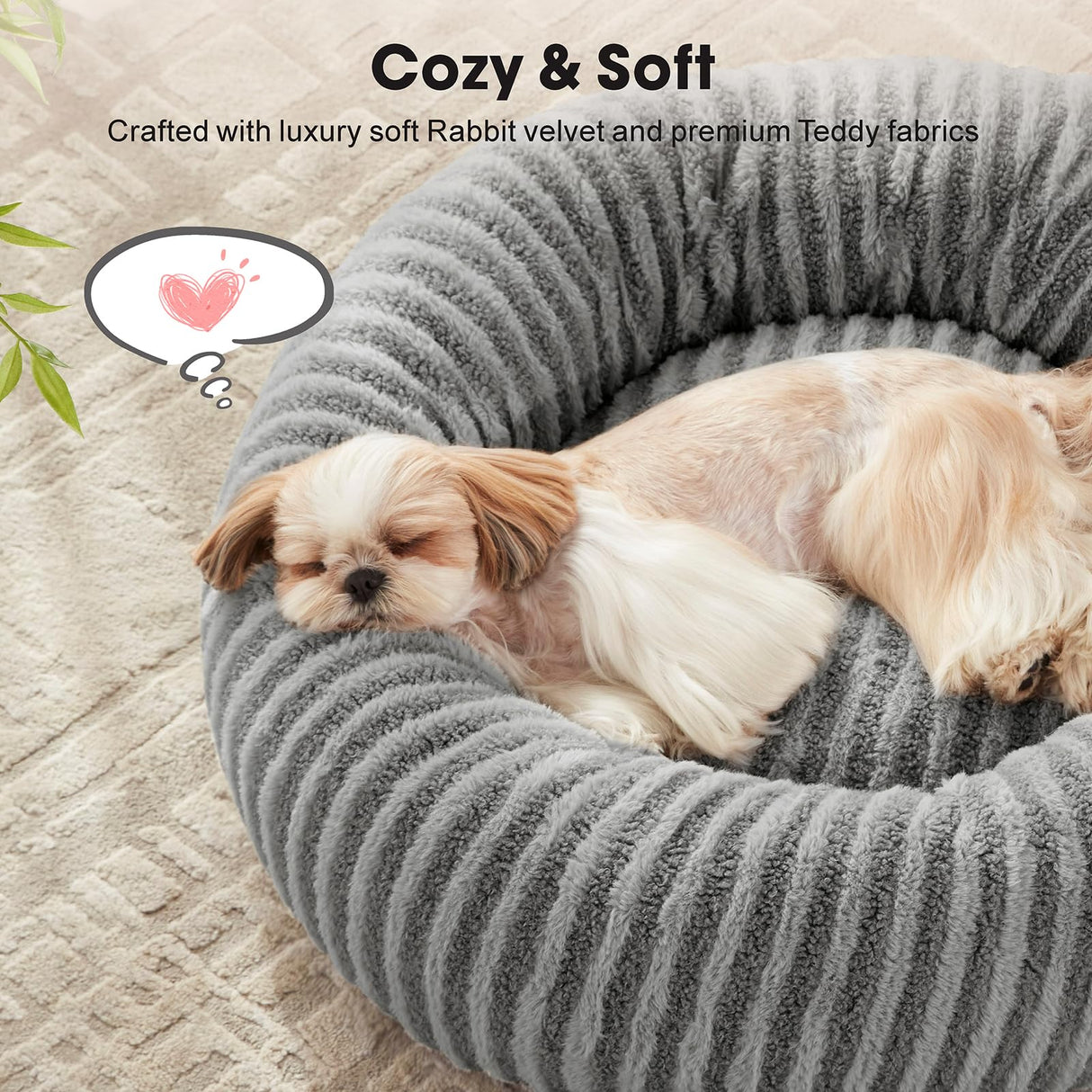 MIXJOY Dog Beds for Small Dogs, Washable Dog Bed with Removable Cover, Small Cat Bed for Indoor Cats, Calming Soft Dount Pet Beds with Anti Slip Bottom, Cute Puppy Beds, 23"x23"x8", Grey