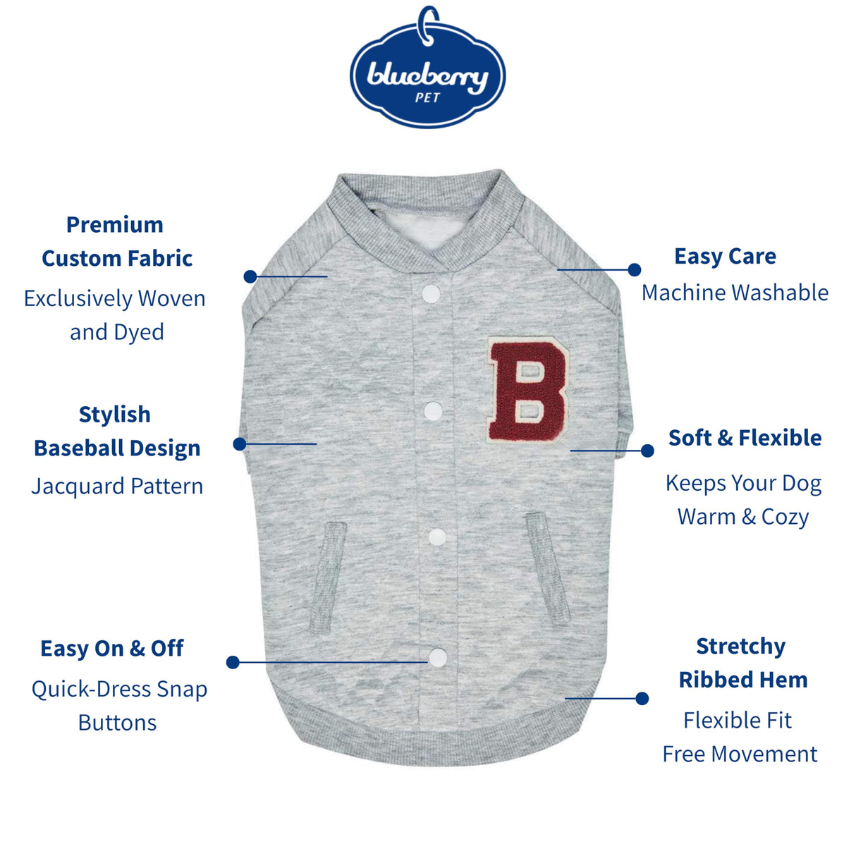 Blueberry Pet Soft & Comfy Baseball Fans Favorite Argyle Jacquard Pullover Dog Sweatshirt in Grey, Back Length 22", Pack of 1 Jacket for Dogs