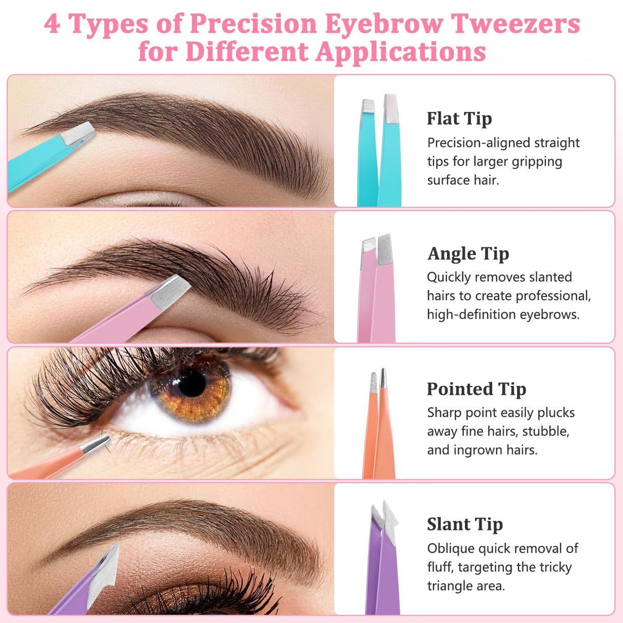 7 Pcs Eyebrow Tweezers for Women Facial Hair, Tweezers Set for Eyebrows, Stocking Stuffers for Women Teen Girls, Basket Stuffers, Christmas Birthday Small Gifts for Teen Girls Mom Her