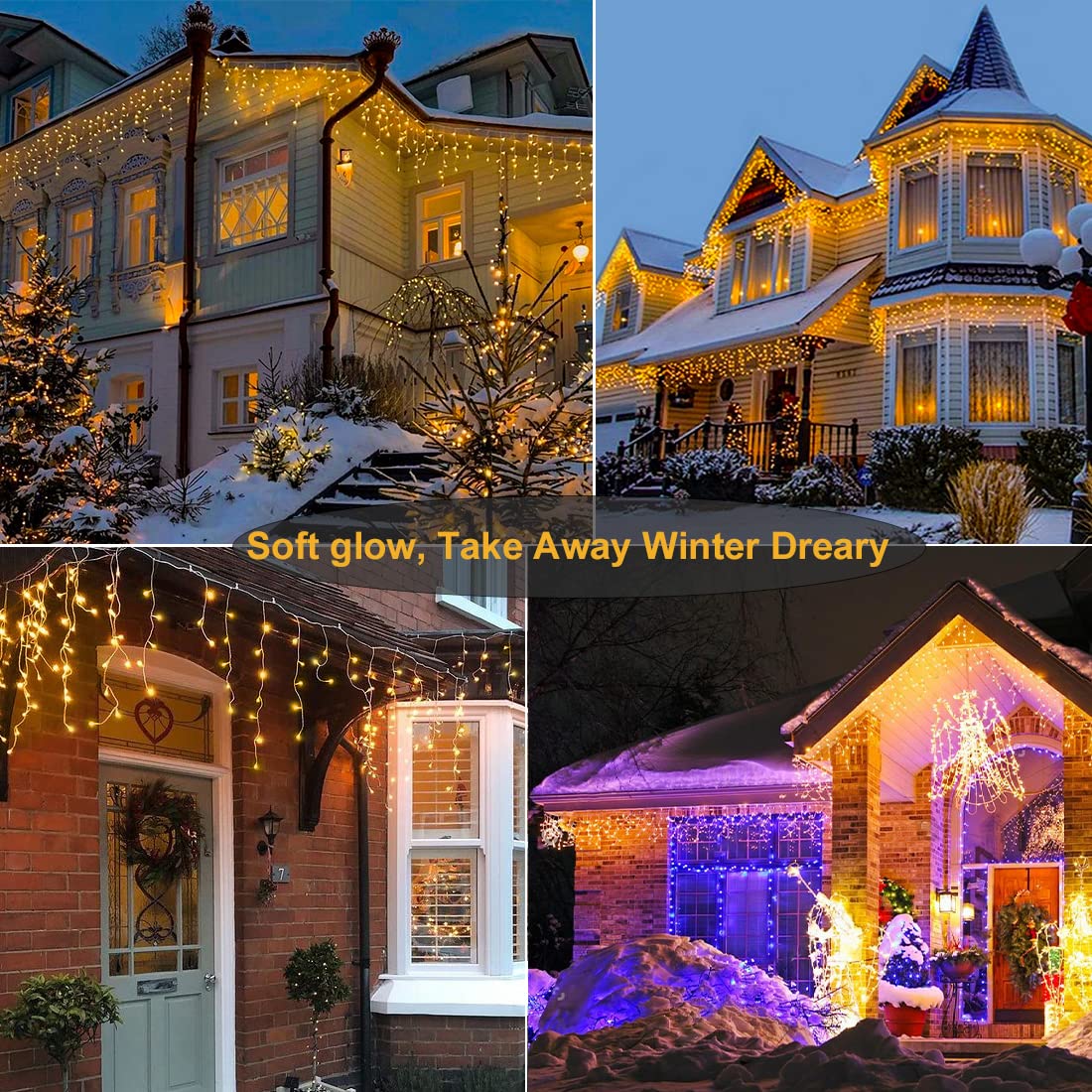 Christmas Icicle Lights Outdoor - 99ft 1216 LED 8 Modes Hanging Dripping Icicle String Lights with 228 Drops, Plug in Waterproof Timer Memory for Home Holiday Yard Wedding Party Indoor, Warm White