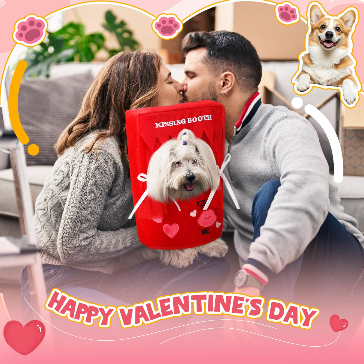 Solsew Valentine Dog Costume Kissing Booth Headpiece for Dog and Cats Cute Pup Kissing Booth Pet Headwear Costume Gift for Holiday Birthday Party(S/m)