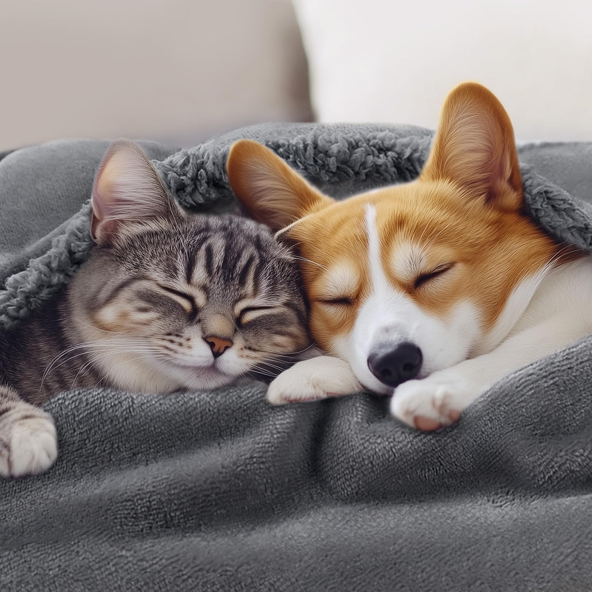 Luciphia Waterproof Bed Blanket Washable, Soft Sherpa Fleece Puppy Reversible Throw Blankets for Medium Large Dog Cat, Furniture Cover Protector Couch from Liquid Pee and Pet Fur, Light Grey,85" x 57"