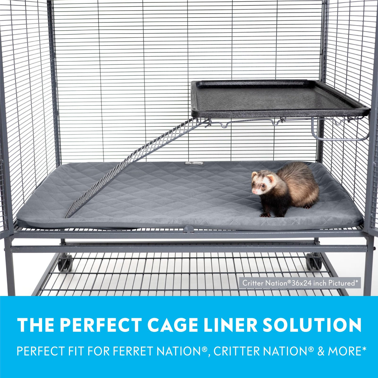 Paw Inspired Fitted Fleece Liner for Ferret Nation, Critter Nation Cage for Ferrets, Rats, Chinchillas, Hedgehogs & Other Small Animals (Gray, Bottom Pan Liner)