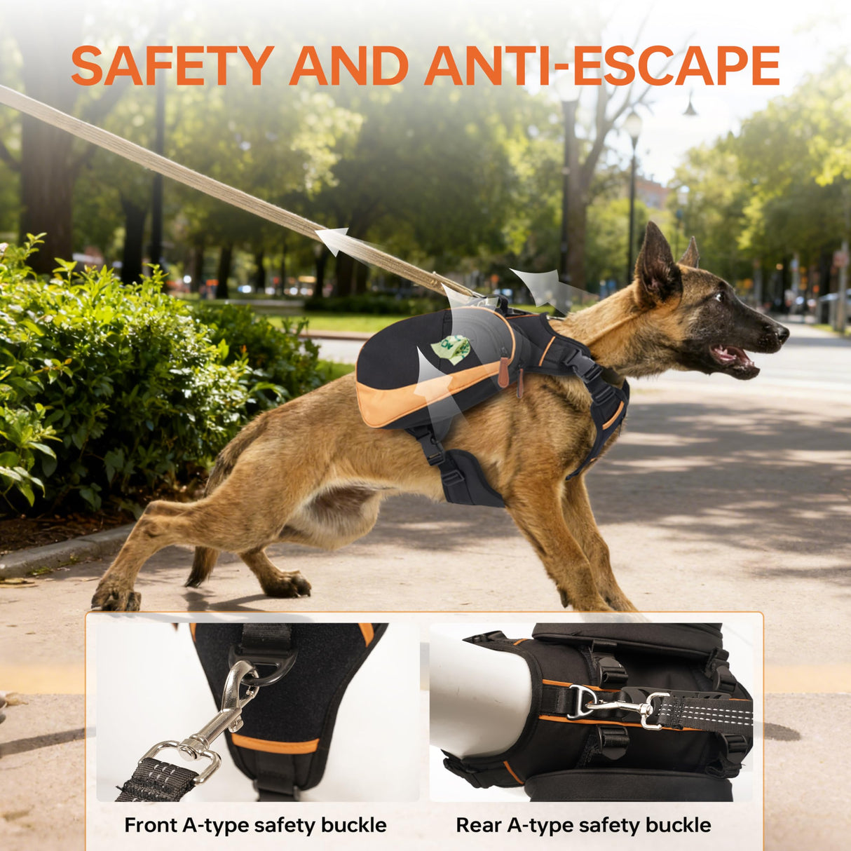 Dog Backpack for Medium & Large Dogs, Detachable Side Bags, Quick-Poop Bag Dispenser | No-Pull Adjustable Harness for Large-Chested Breeds | Non-Slip Handle for Hiking, Walking, Outdoor Adventures(L)