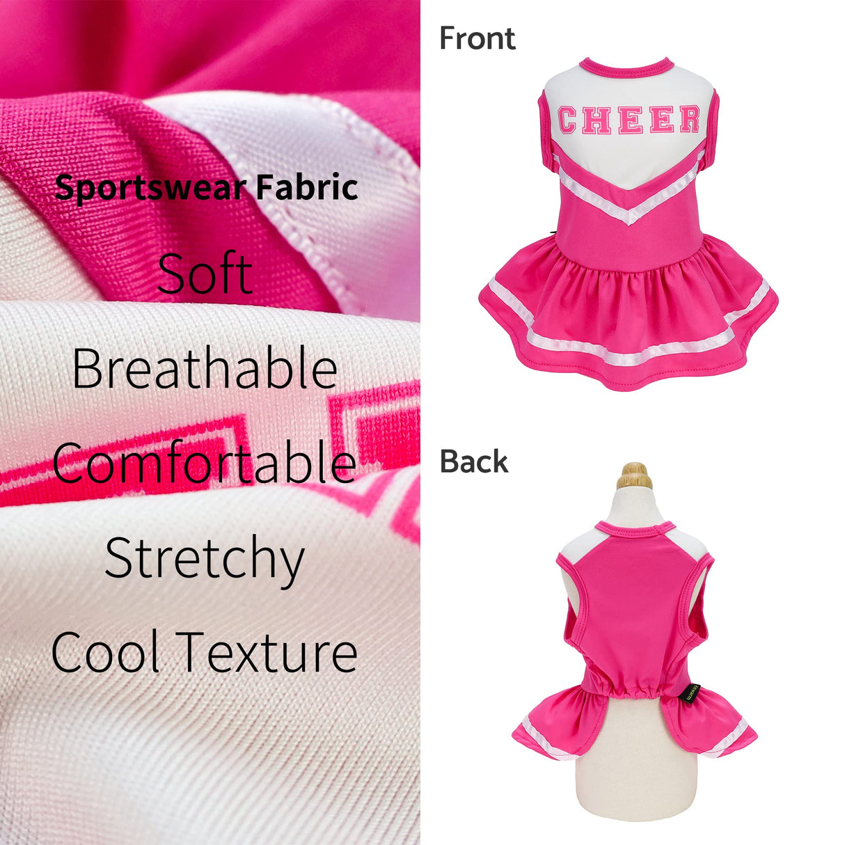 Fitwarm Cheerleader Dog Costume, Sporty Cheer Dog Dress for Small Dogs Girl, Pet Clothes Cat Outfits, Pink White, XS