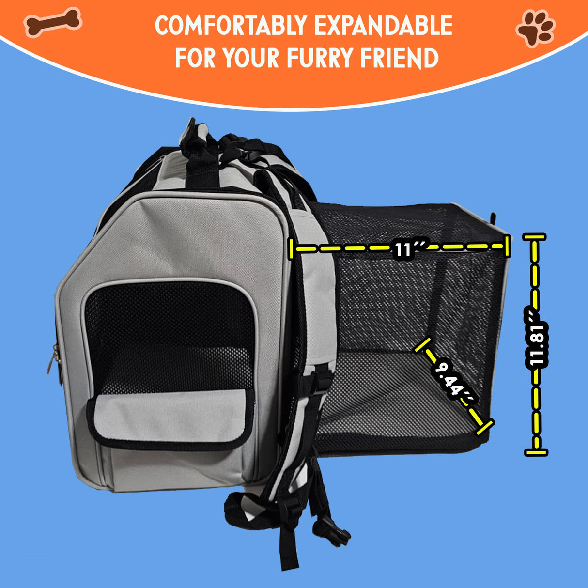 Zeus Urban Expandable Pet Backpack Carrier – Dog & Cat, Bonus 2 Collapsible Pet Bowls, Travel Bag with 4-Way Entry, Mesh Windows, Storage Pockets, Secure Zippers, Washable Cushion