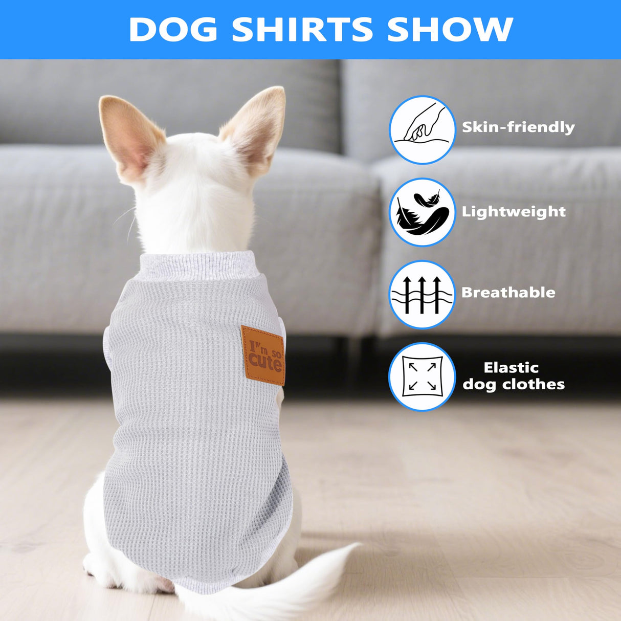 2 Pack Dog Shirt Vest Dog Clothes for Small Dogs Summer Waffle Puppy T-Shirts Soft Sleeveless Pet Clothes Lightweight Medium Large Doggy Outfit Cat Clothing (Blue+Grey, XX-Large)