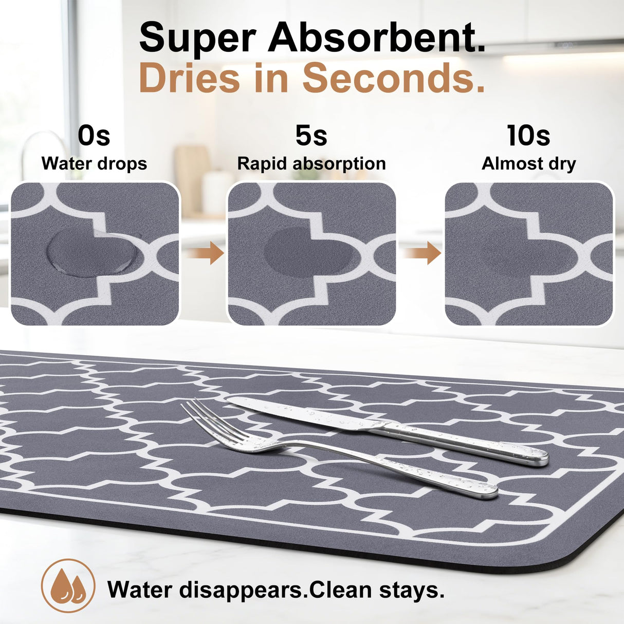 Dish Drying Mat Super Absorbent Drying Mat Large Dish Drying Mats for Kitchen Counter Easy Clean Dish Mat Kitchen Drying Mat15"x 18" Stylish Grey