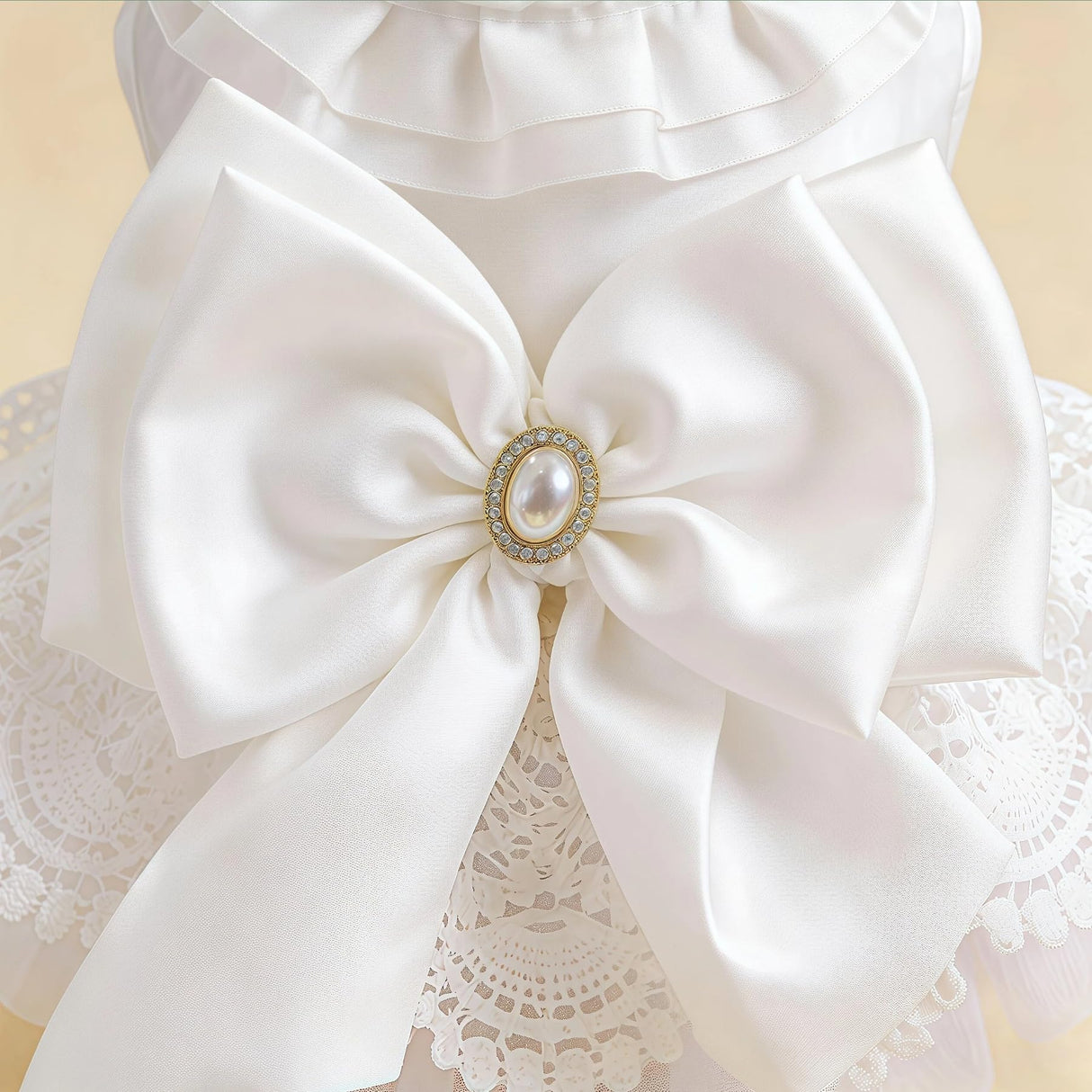 Luxury White Dog Wedding Dress with Pearl & Lace Tutu - Elegant Princess Outfit for Small Dogs/Cats, Ideal for Weddings, Birthdays, Photoshoots - S