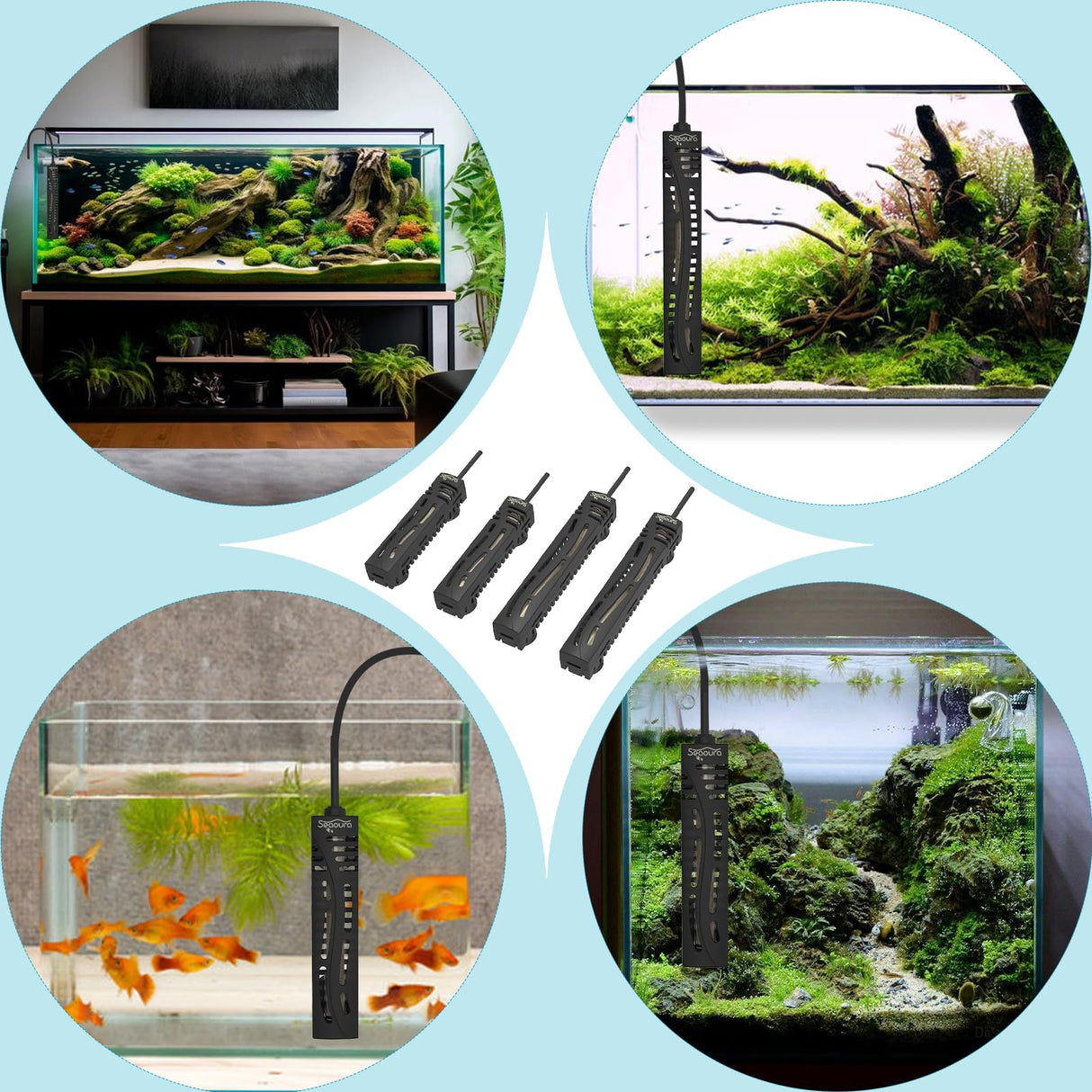 SEAOURA Small Aquarium Heater, 50W Mini Fish Tank Heater, Adjustable Submersible Aquarium Heater with External Digital Controller for Turtle, Betta, Freshwater, Saltwater, 5-15 Gallon