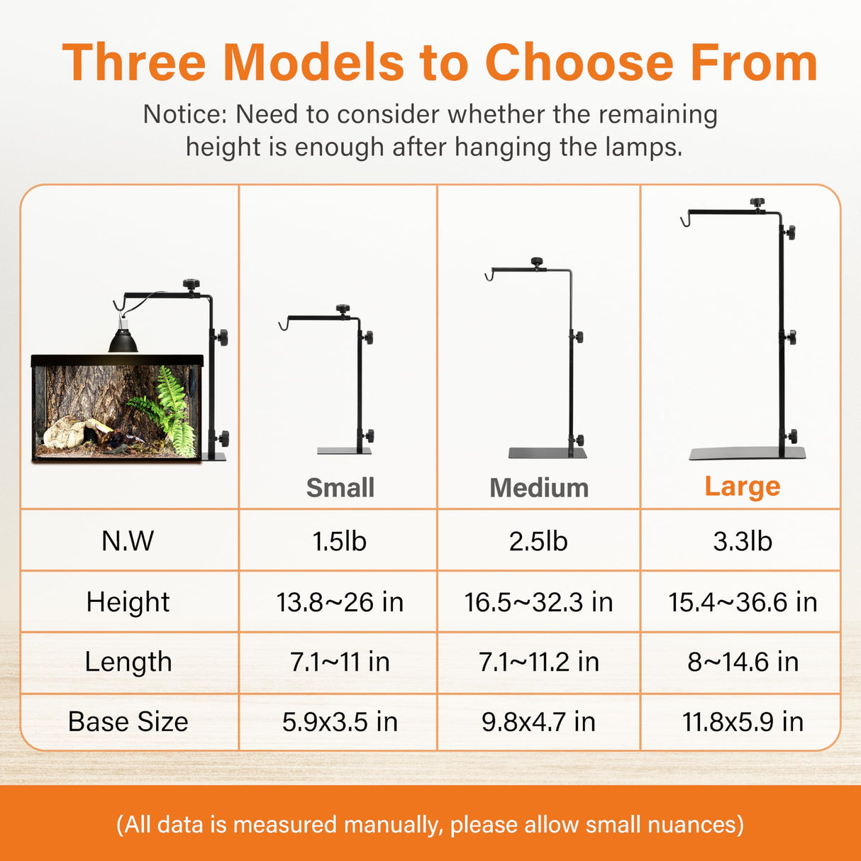 Simple Deluxe Reptile Light Stand Adjustable 15-36.6 inch Floor Lamp Holder, Metal Bracket for Reptile Tank & Terrarium Heating Light