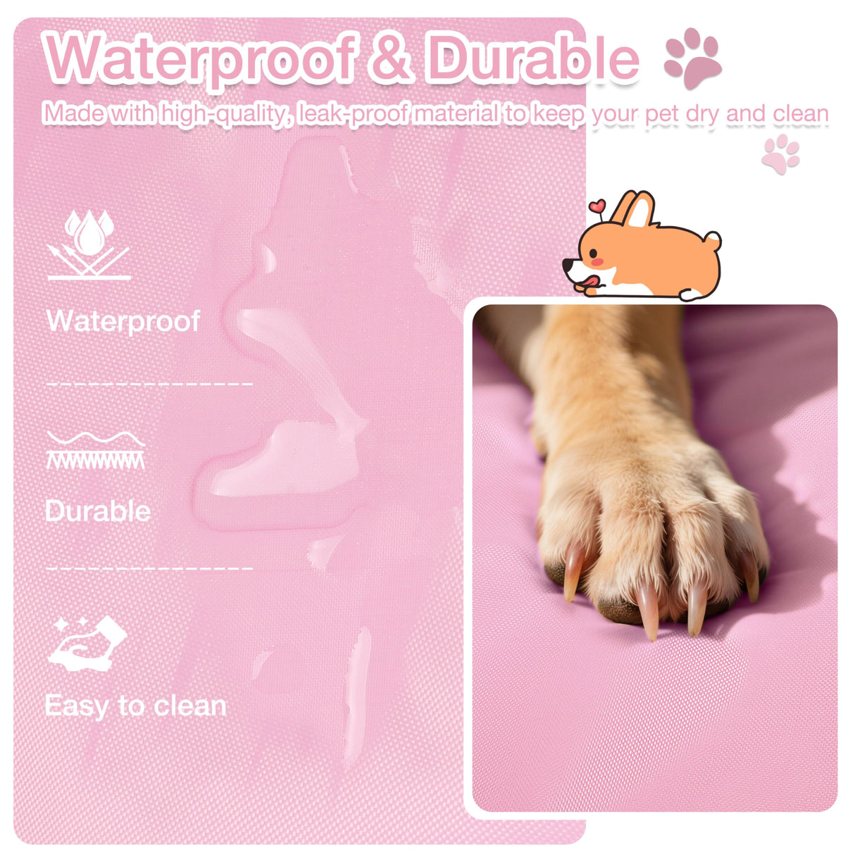 Kritter Planet Waterproof Foldable Dog Bed Pad for Camping & Travel, Portable Roll-Up Dog Bed Car Seat Pet Cushion Mat with Handles for Medium & Large Dogs, Indoor & Outdoor Use