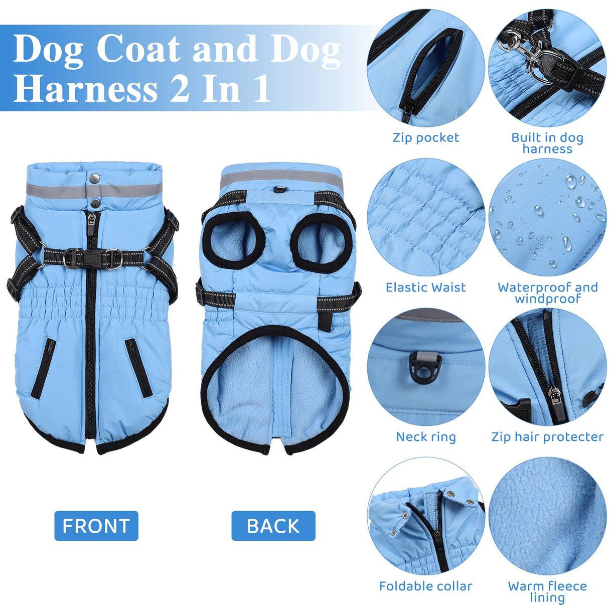 Gyuzh Dog Coat with Harness,Dog Coats for Small Dogs,Warm Fleece Winter Puppy Jacket,Waterproof Jacket with Harness Built in for Small Medium Large Dogs