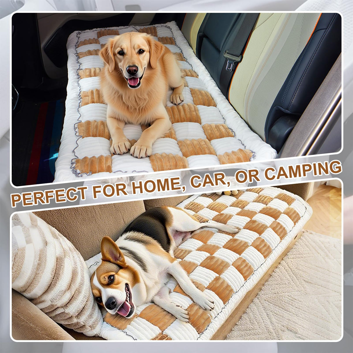 Pessbulmm Backseat Pet Bed Mat Non-Slip Dog Car Seat Cover Scratch Chew Resistant Dog Blanket for SUVs, Trucks & Sedans 23" x 51" Easy Clean Comfortable Car Travel Pet Pad, Coffee and White