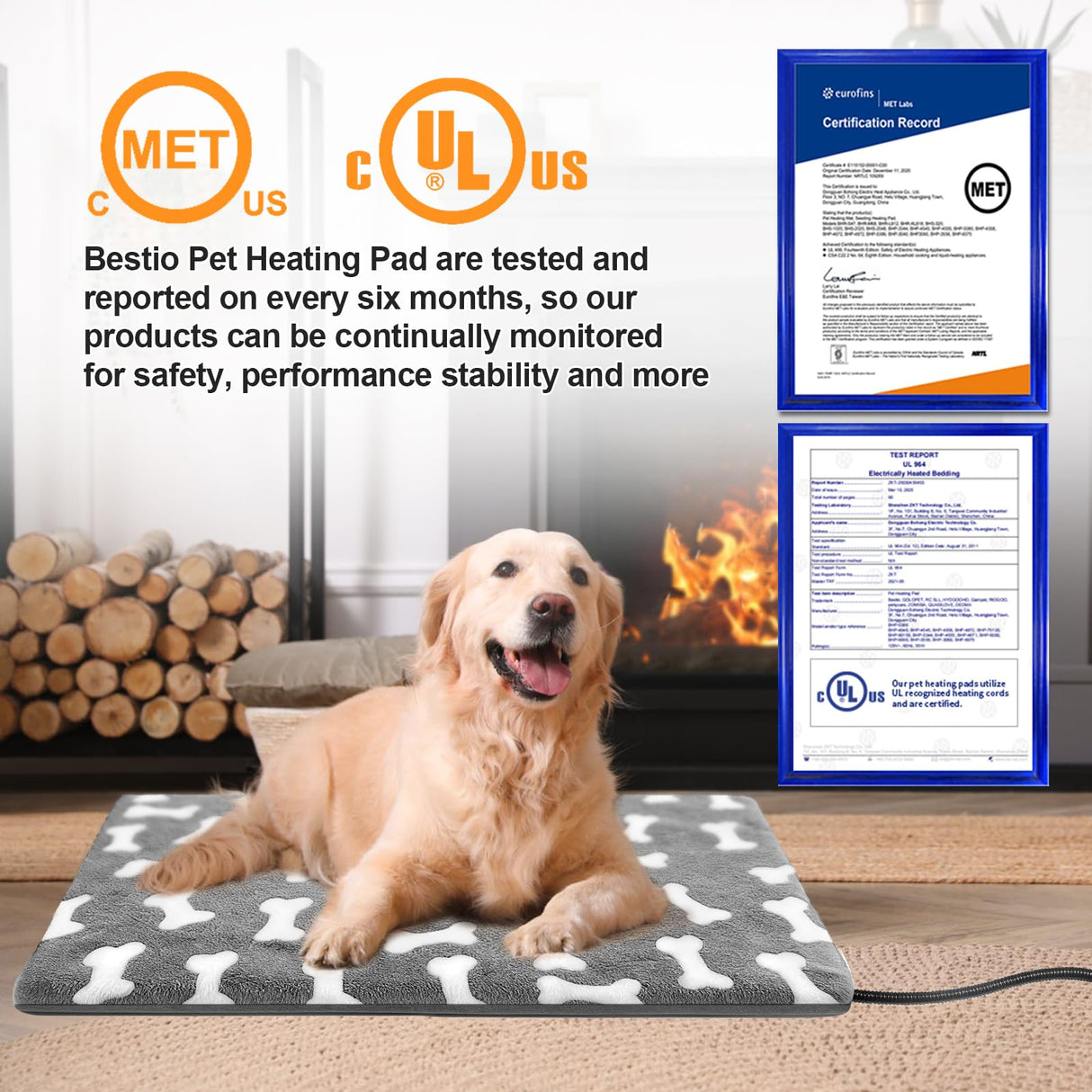 Bestio Large Dog Heating Pad,34x21 in Heated Dog Bed with Constant Heat & Auto Modes,MET&UL Certified Pet Heating Pad with Soothing Warmth,Chew-Resistant Cord,Waterproof Washable Cover-Gray