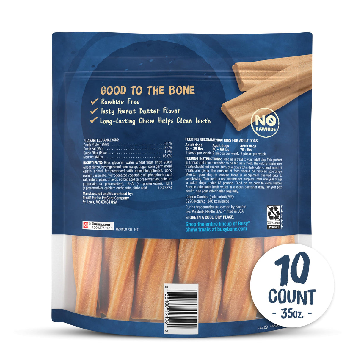 Purina Busy Bone Adult Dog Chew Bone Treats, Peanut Butter - 10 ct. Pouch