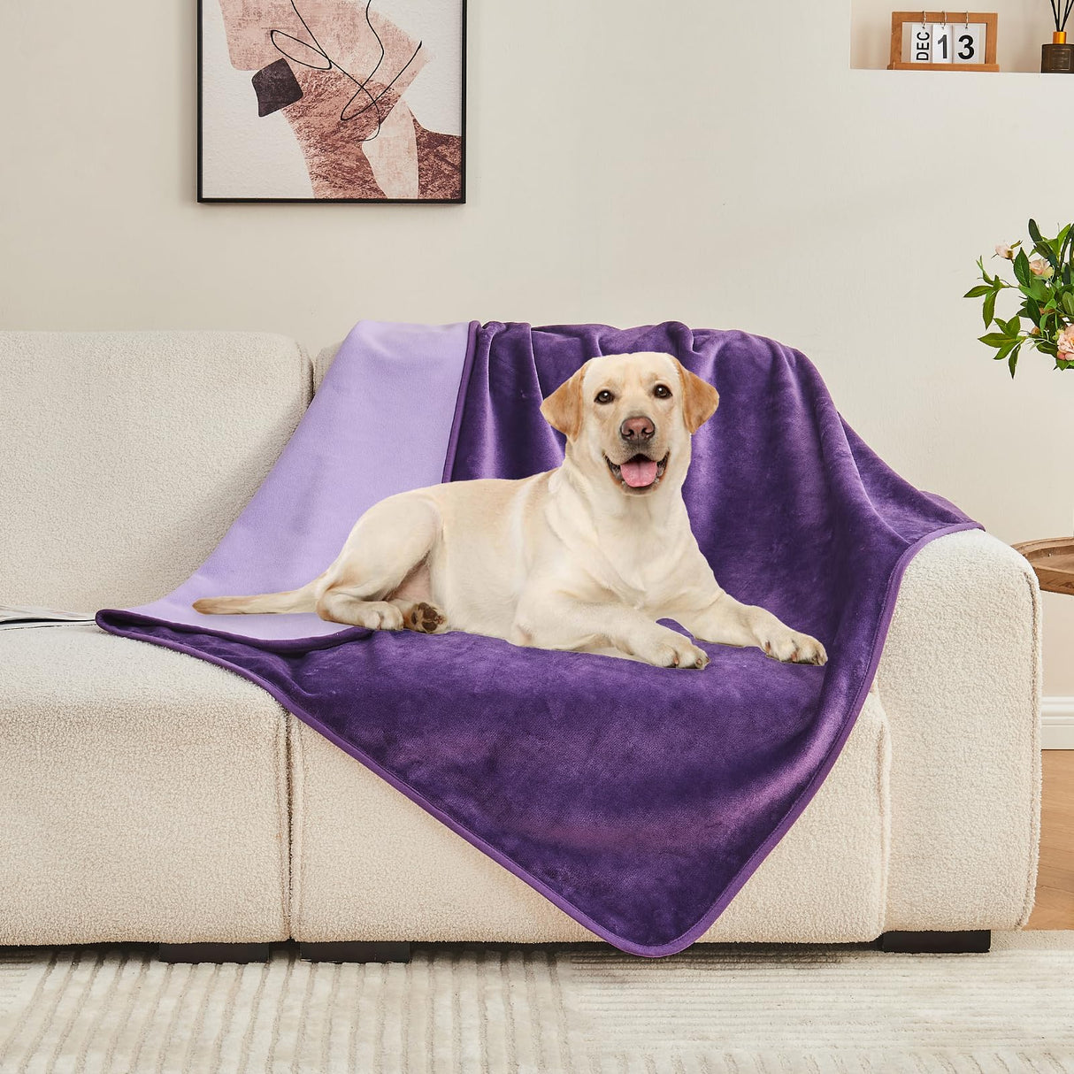 Yaning Waterproof Blanket 80"x90" for Adults, Reversible Waterproof Bed Cover for Dogs Cats Pets, Soft Leakproof Blanket for Bed Couch Sofa Furniture Protector, Dark Purple/Light Purple