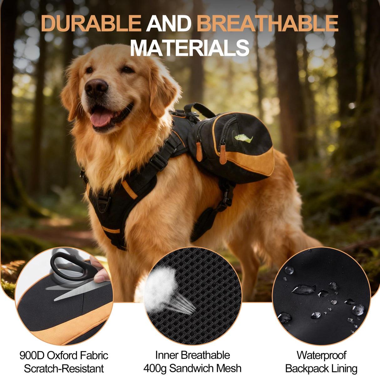 Dog Backpack Harness Suitable for Small Dogs, Adjustable Lightweight Pet Harness, Dog Carrying Bag Built-in Poop Bag Dispenser, Waterproof and Safe, Suitable for Hiking, Or Daily Walks, S