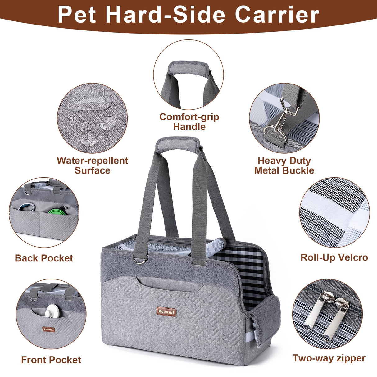 Docami Cat Carrier Bag for Pets Up to 15 Lbs, Fully Open Mesh Roof, Side Vent & 3 Storage Pockets, Cat Dog Crate Travel Bag, Portable & Comfort Soft-Sided Dog Travel Bag, Grey