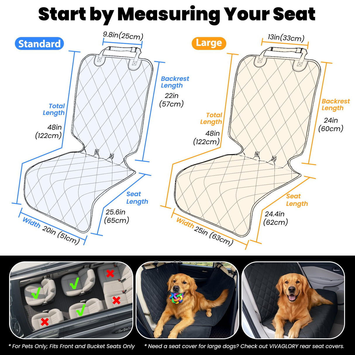 VIVAGLORY Dog Front Seat Cover Seatflex Car Seat Protector for Dog, Car Cover for Pet, Front Single Bucket Captain Chair Protector, Standard, Heather Black, 2Pack