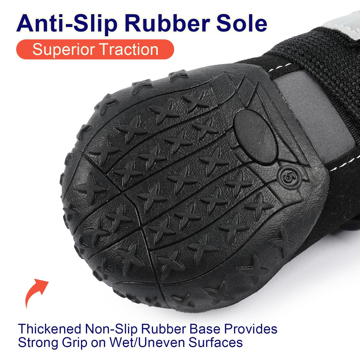 SeranPup 2 Pack Dog Boots for Medium to Large Dogs, Non-Slip Dog Shoes with Reflective Straps for Hot Pavement&Winter Snow, Breathable Water-Resistant Paw Protector with Anti-Skid Sole, Size5, Black