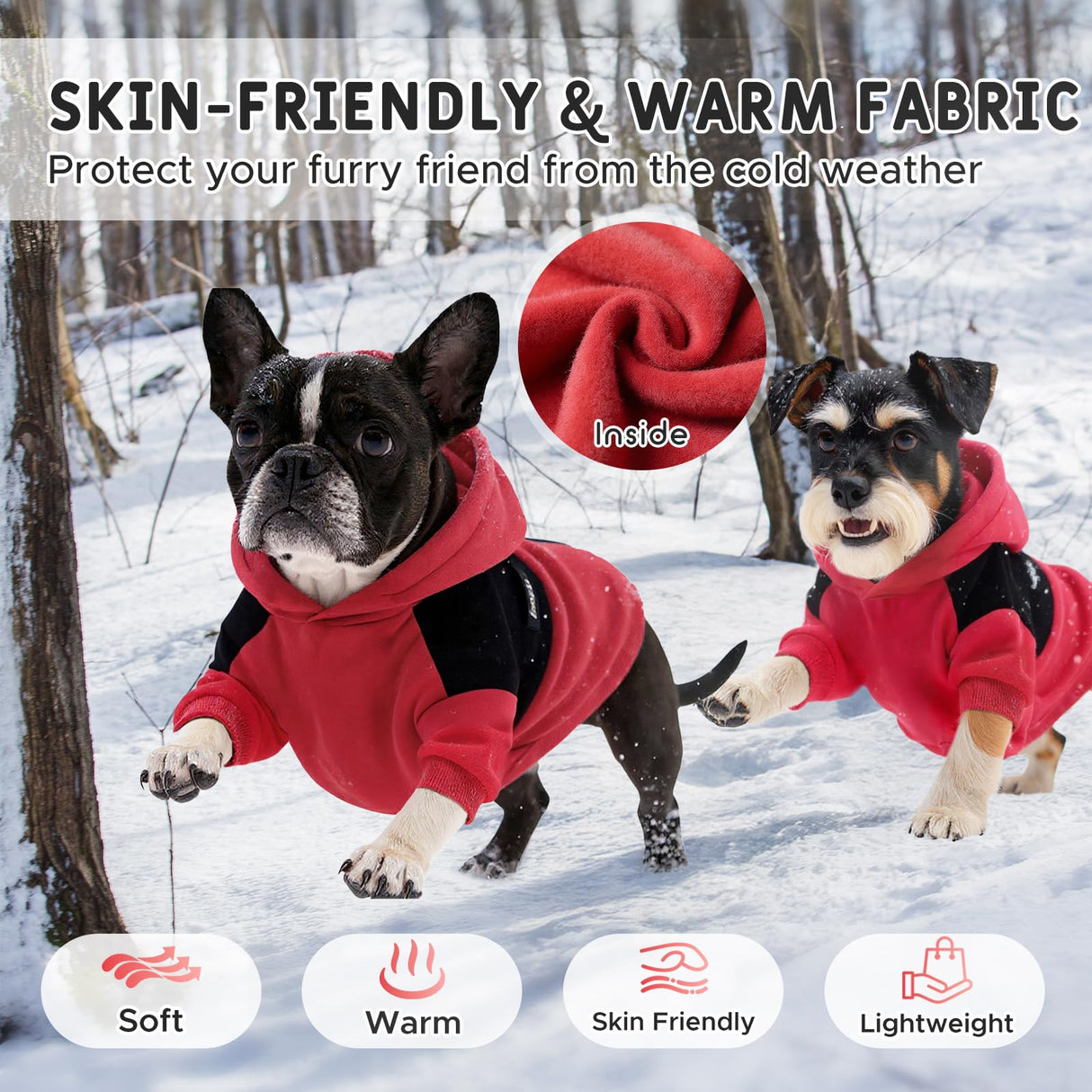 Nibnozy Dog Hoodie with Fleece Lining - Premium Winter Warm Dog Sweater for Small, Medium Dogs, Puppy - Dogs Sweatshirt Contrast Color Design (Red&Black, L)