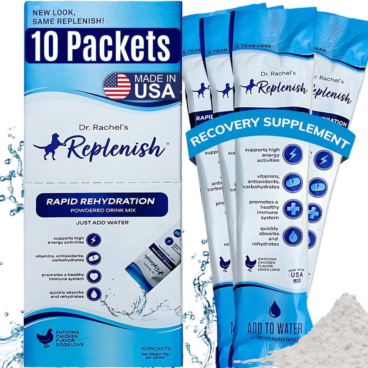 Replenish Dog Recovery Water Supplement β Pedialyte for Dogs Hydration Drink & Water Additive - Electrolytes for Dogs Hydration Supplement β 10 Packets Count