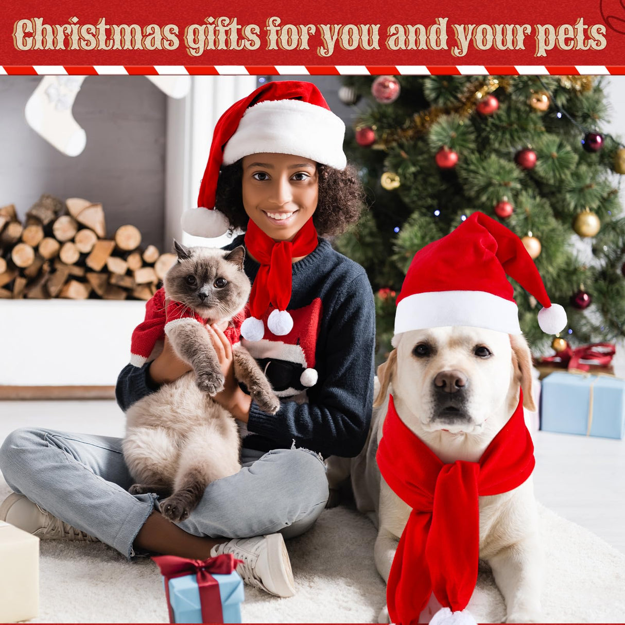 Weewooday 12 Pcs Mini Christmas Pet Santa Hat Scarf Set Adult Xmas Small Animal Tiny Santa Hat with Adjustable Chin Strap for Chicken Cat Dog Hamster Guinea Gift(Large,Classic Style)