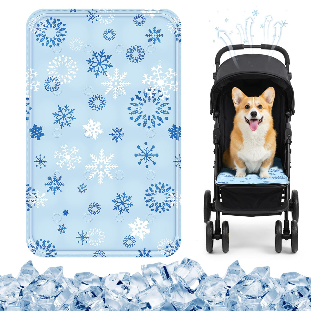 Nuanchu Dog Stroller Cooling Mat Waterproof Outdoor Pet Cooling Mat Washable Summer Cat Sleeping Blanket for Pet Stroller(11.81 x 19.69 Inches,Snowflake)