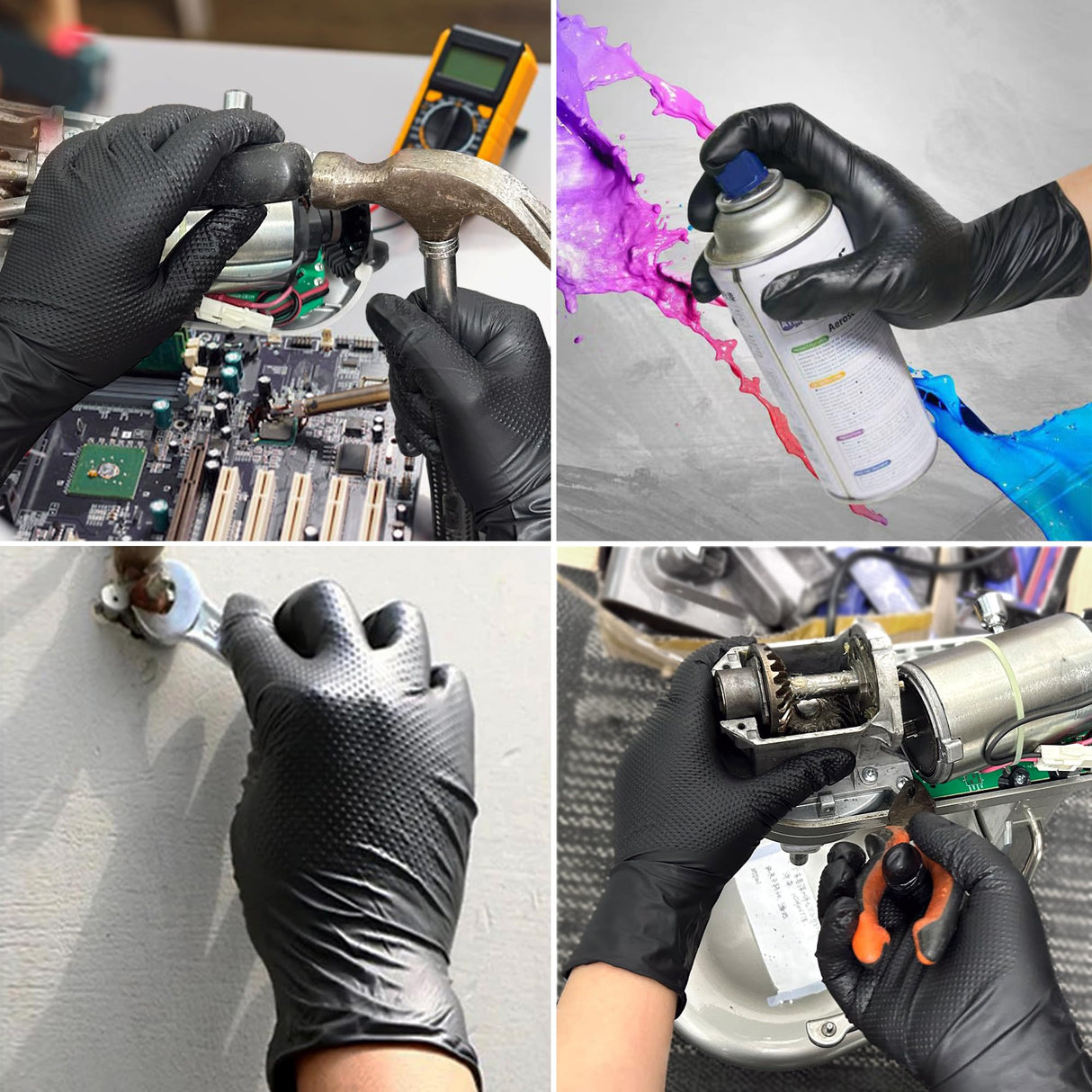 TitanFlex Thor Grip Heavy Duty Black Industrial Nitrile Gloves, 8-mil, XL, Box of 100, Latex Free, Raised Diamond Texture, Powder Free, Food Safe, Rubber Gloves, Mechanic Gloves