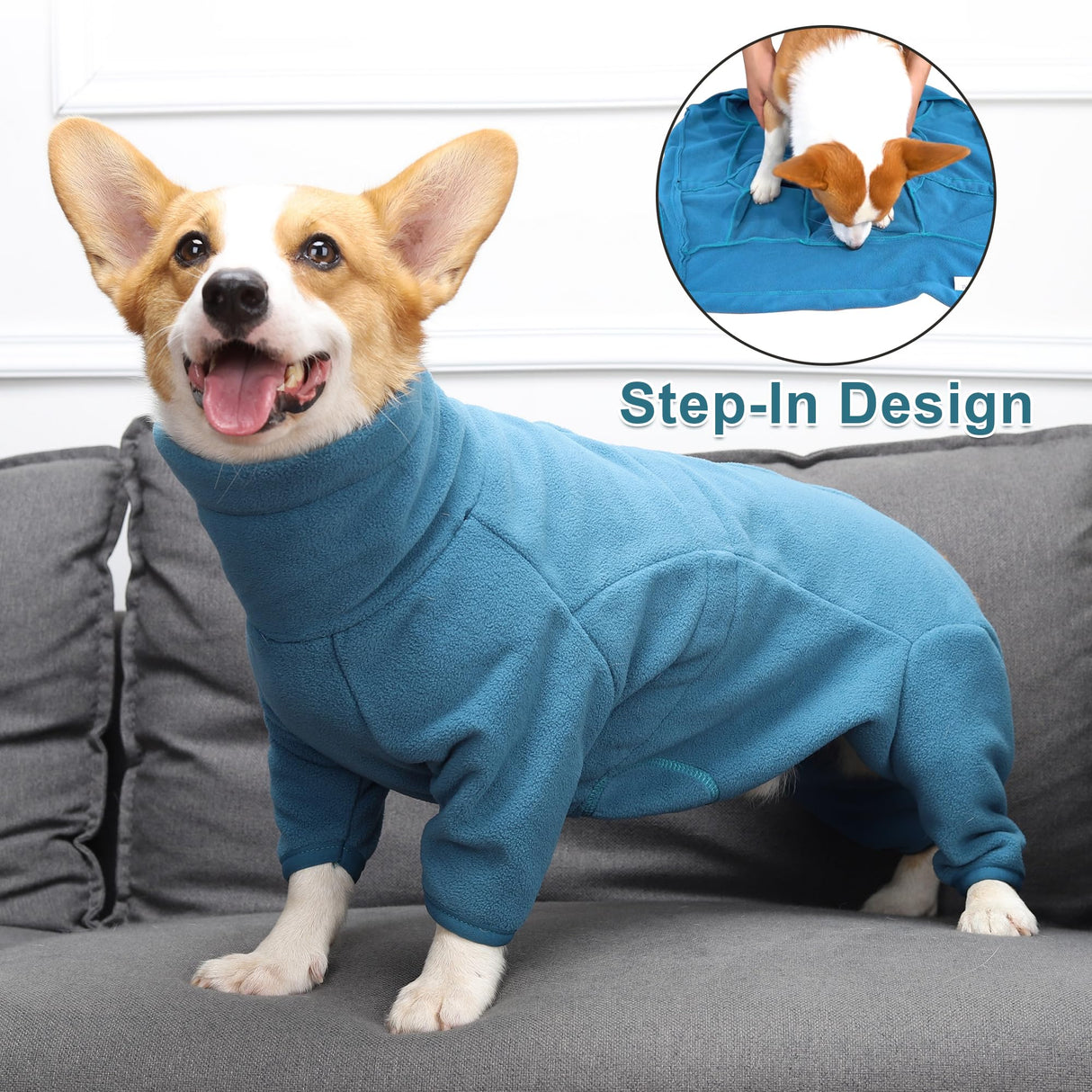TARFEPA Dog Winter Coat, Polar Fleece Pullover Jumpsuit, Dog Sweatshirt Jacket, Fullbody Pajamas Onesie for Small Medium Large Dogs Hiking Walking Sleep, Turquoise M