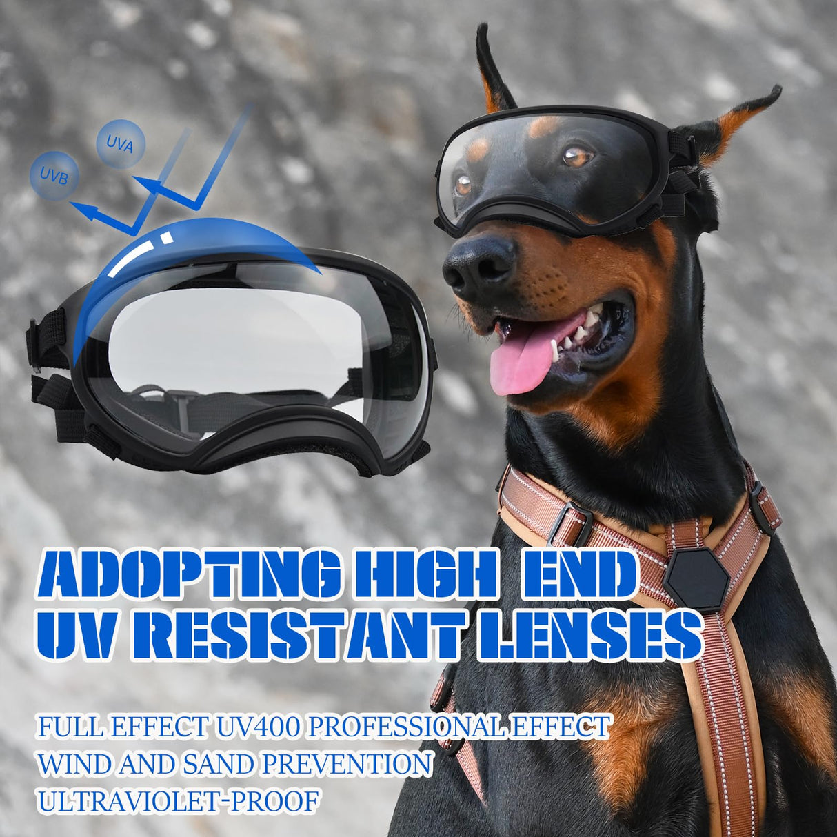 Pacify Dog Goggles for Large Dogs, UV Protection Dog Sunglasses with Adjustable Strap for Medium Large Dog Pet Glasses (Clear)