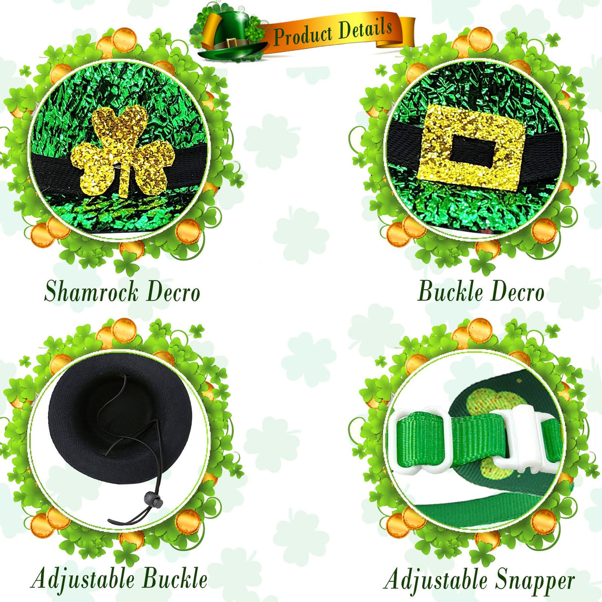 4 Pack St. Patrick’s Day Costume Small Animal Leprechaun Hats Rabbit Shamrock Bow Tie Irish Outfit for Bunny Hamster Guinea Pig Ferret Sugar Glider Lizard (Small)
