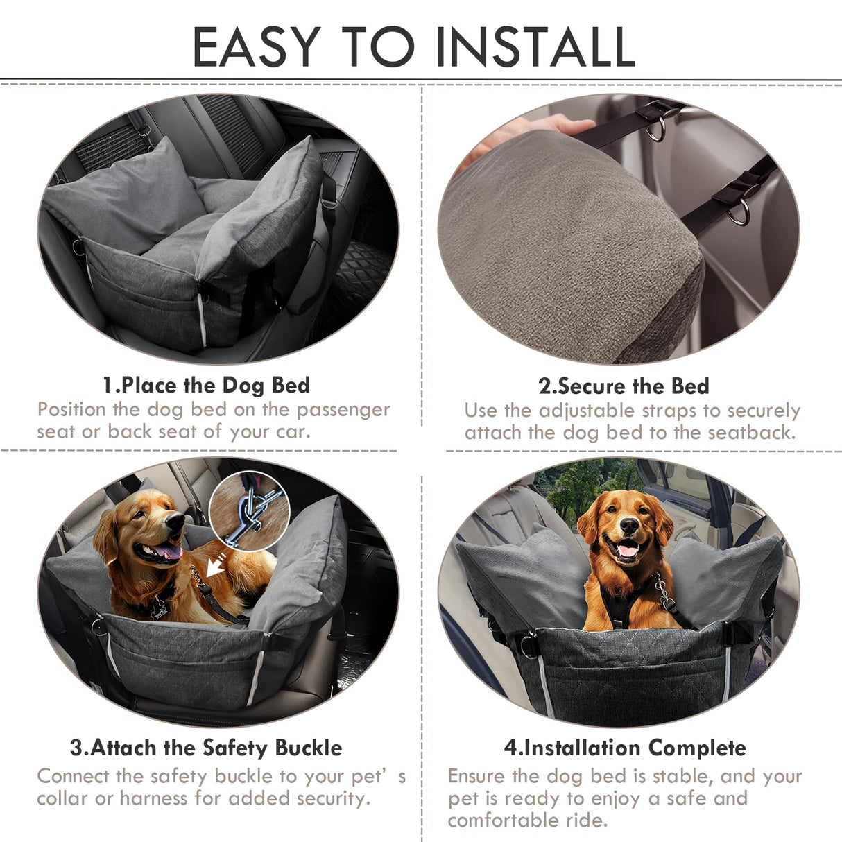 LELEFIDO Dog Car Seat for Small/Medium Dogs Under 40 lbs - Elevated Pet Seat with Safety Belt, Non-Slip Base, and Storage Pockets for Car Travel (Gray, 30 x 20.5 inch)