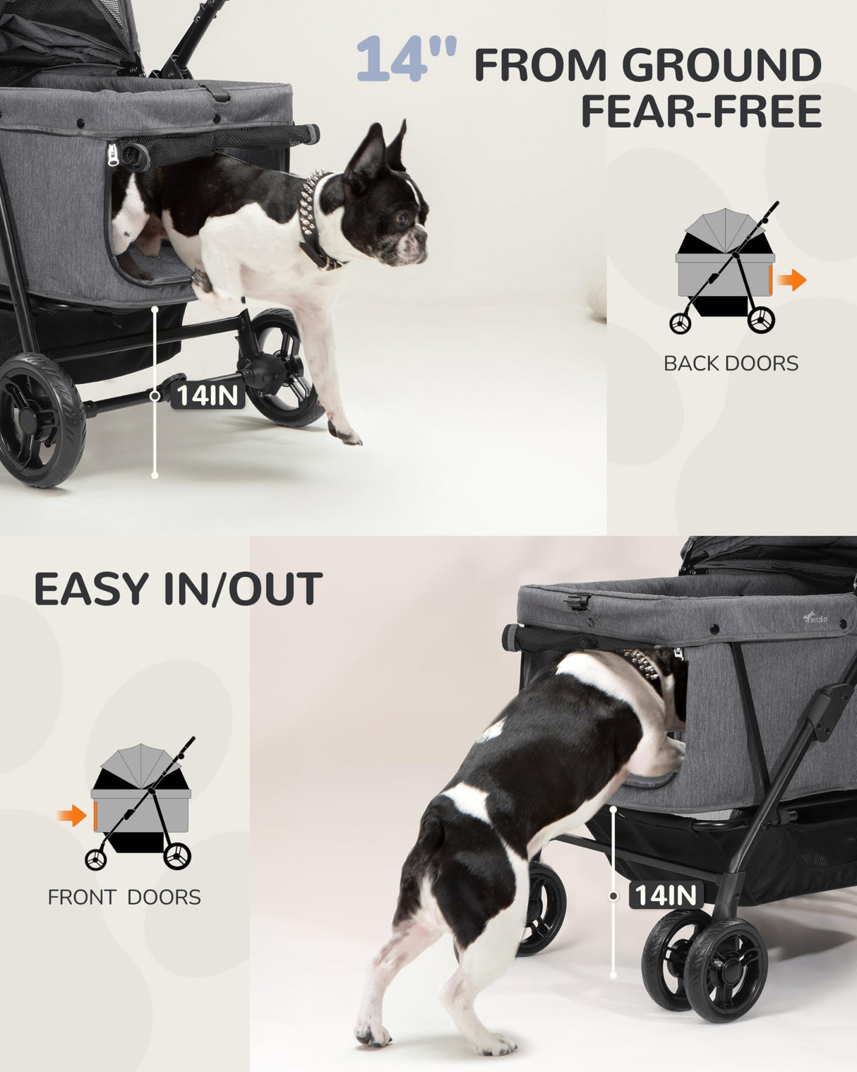 Dog Stroller for Large & Medium Dogs (20–132 lbs), Pet Stroller for 2 Small Dogs, Extra Large Heavy Duty, Foldable & Ventilated, Grey