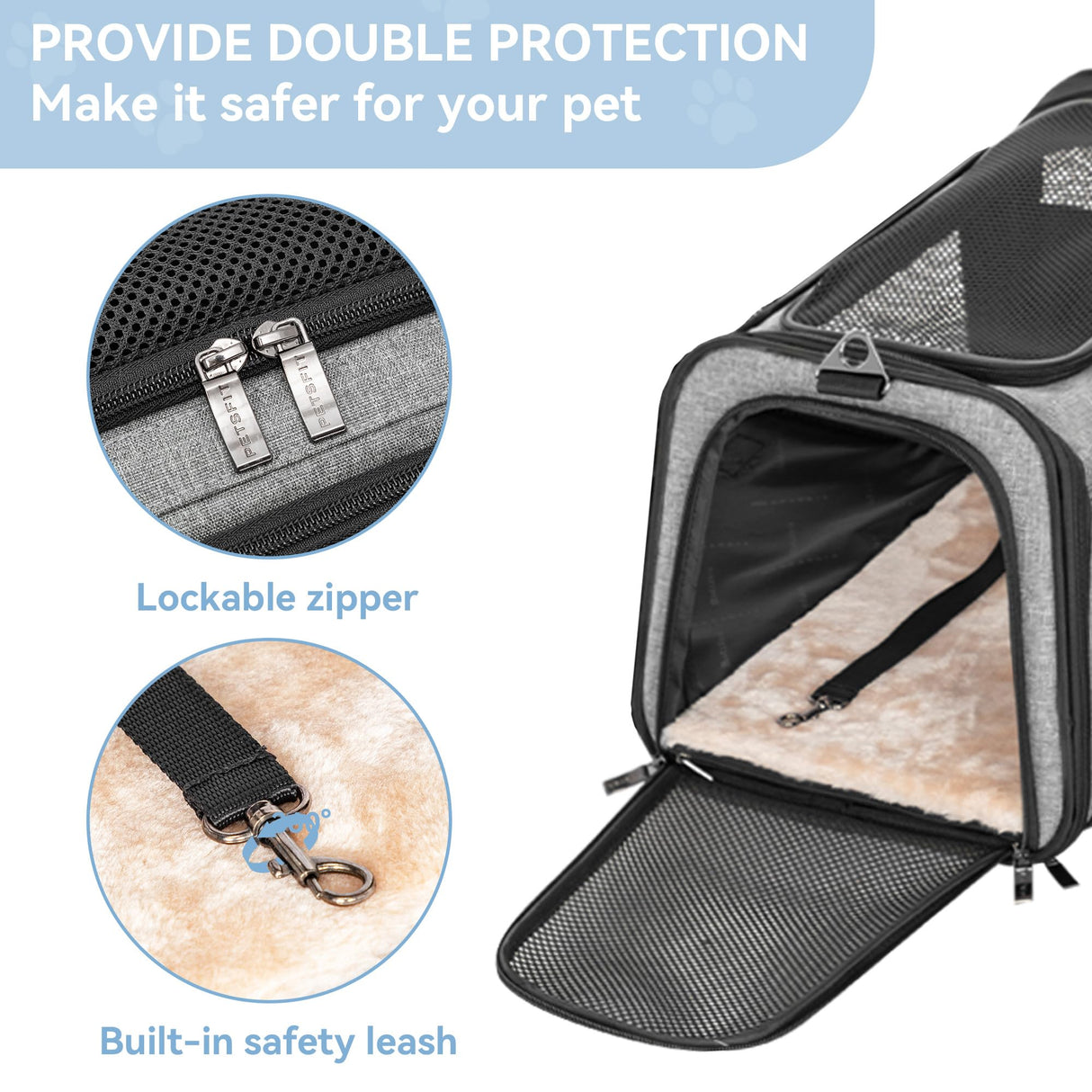 Petsfit 19"X12" X12" Expandable Pet Carrier, Square Expansion Reduces Pet Anxiety, Escape-Proof Self-Locking Zippers, 3 Easy-Access Entrances, for Cats & Small Dogs up to 18 lbs