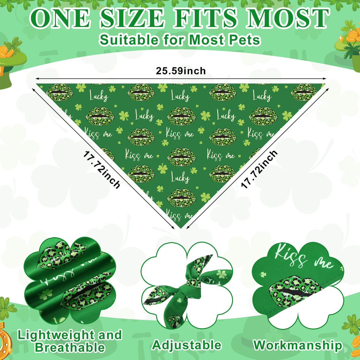 Bulyoou 72 Pcs St Patrick's Dog Bandanas Bulk Shamrock Bandanas for Dog Adjustable Washable Pet Triangle Scarf Soft Kerchief Bib for St Patrick's Holiday Pet Costume Accessories