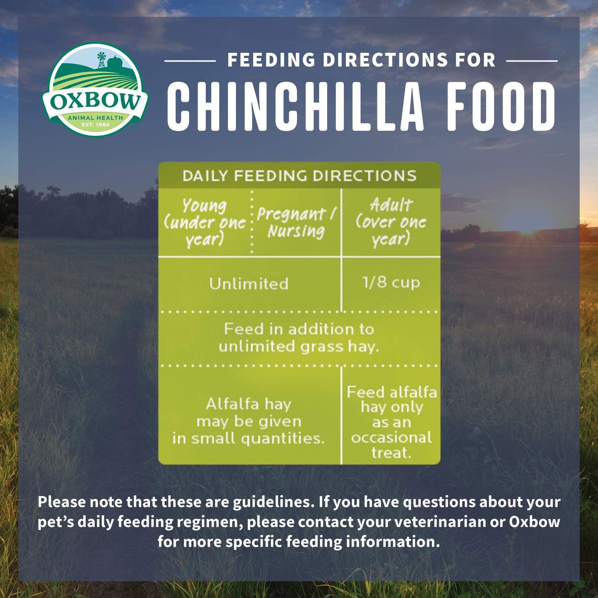 Oxbow Essentials Chinchilla Food, Made Alfalfa, Vitamin & Mineral Rich Food for Chinchillas, Small Animal Pet Pellets, Made in USA, High Fiber, 25 lb Bulk Bag
