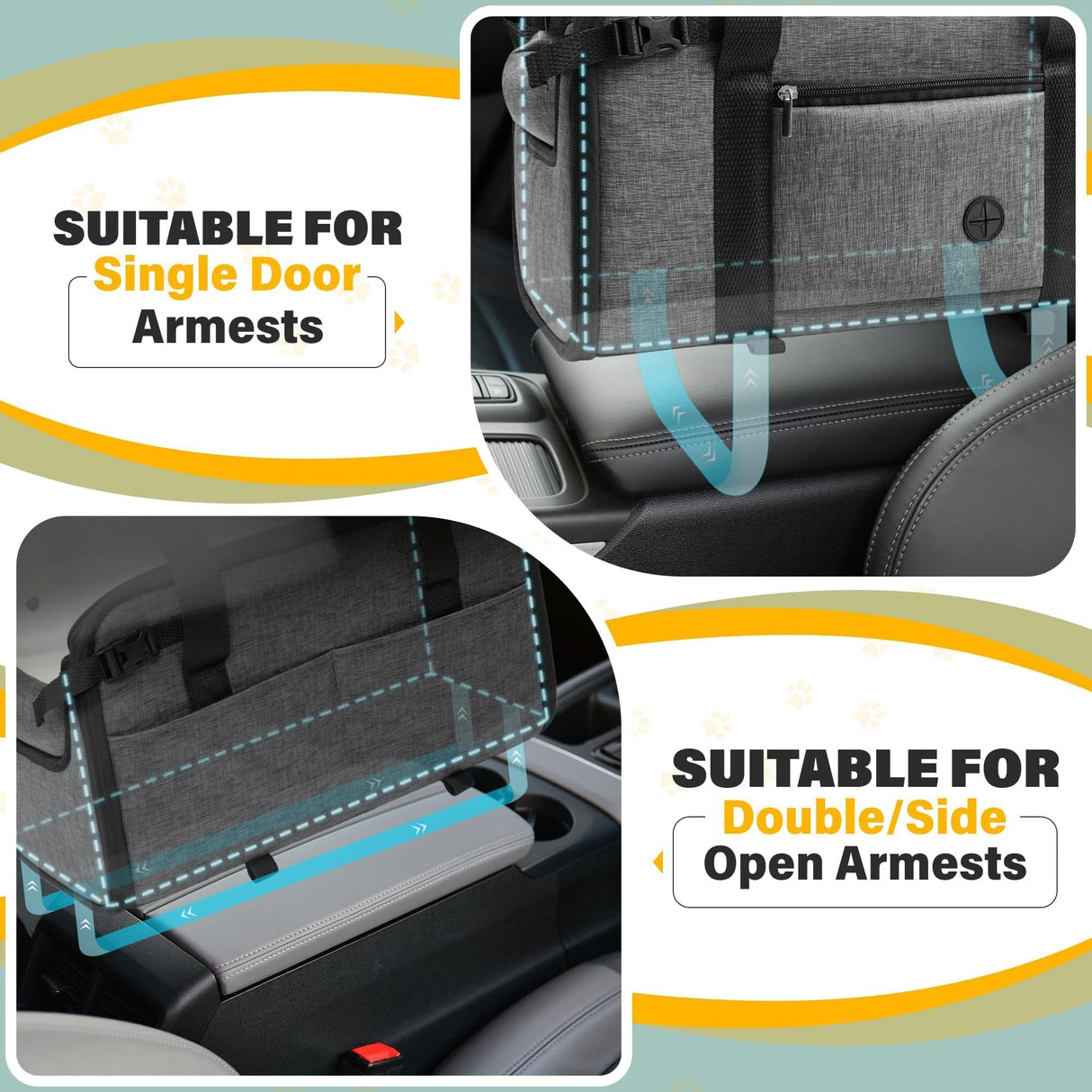 WOYYHO 18lbs Dog Car Seat for Small Dogs with Removable Velvet Liner, Luxury Small Dog Center Console Car Seat Pet Booster CarSeat, Easy Install Stable No Shaking, Waterproof Anti-Slip PU Leather