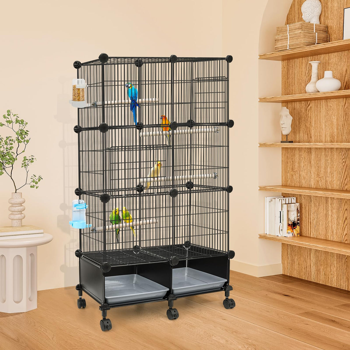 VISCOO Upgraded Encrypted 46-Inch Bird Cage, with Wooden Perches, Metal Parakeet Cage with Slide-Out Tray, Water Bottle&Feeder, Bird Cages for Parrot,Parakeets,Cockatiel,Lovebird,Small Mid-Sized Birds