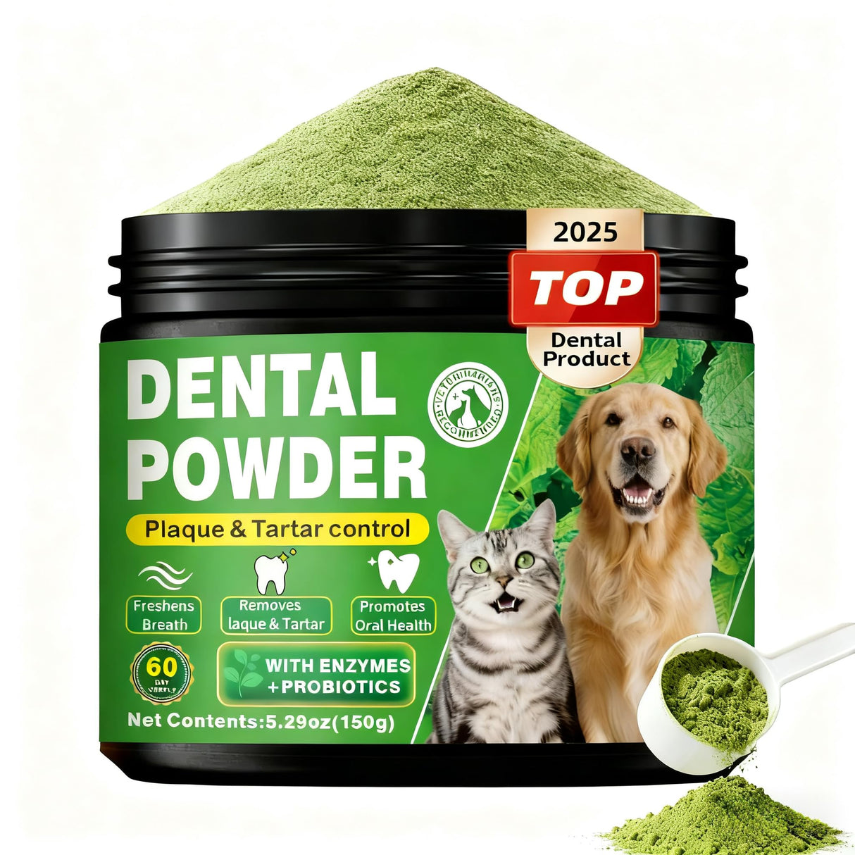Dog Dental Powder – Helps Clean Teeth & Reduce Tartar, Fresh Breath Support, Natural Dental Care for Dogs, Easy to Use, 60-Day Supply