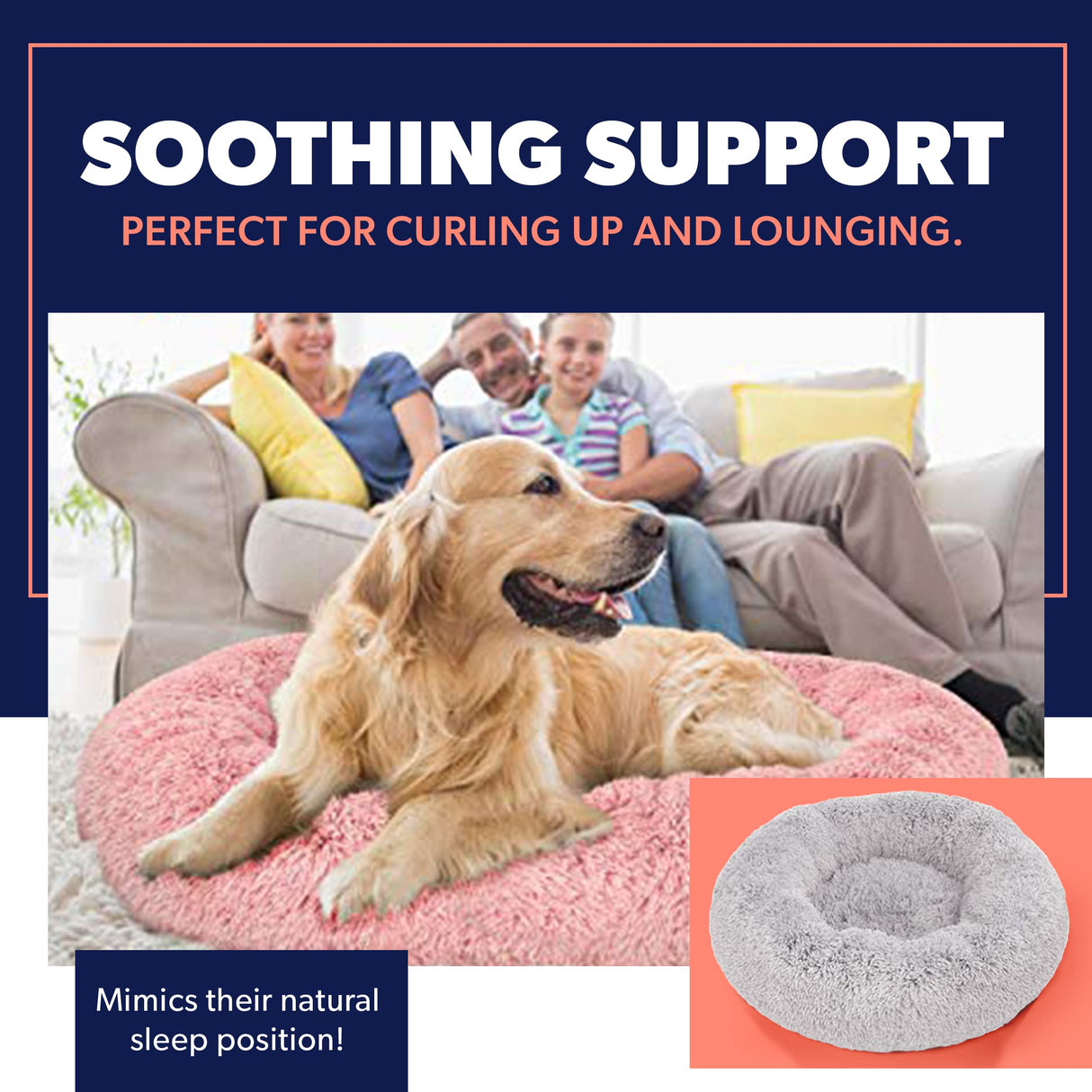 Active Pets Premium Large Donut Dog Bed, Fits Up to 100 lbs, Removable Cover & Washable Cushion, Plush Long Pile Faux Fur Fabric, Portable Dark Grey Pet Bed Furniture for Big Adult Canines & Cats