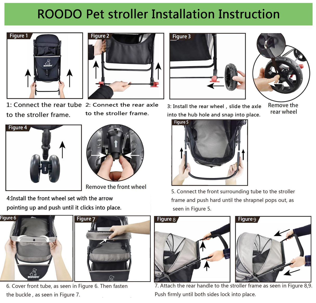 ROODO Escort 3 Wheel Dog Cat Pet Stroller for Small/Medium Dogs Cats Best Lightweight Foldable Portable Compact Jogger All Terrain Travel Pet Gear System Puppy Doggie Bunny Kitty Stroller(Grey)