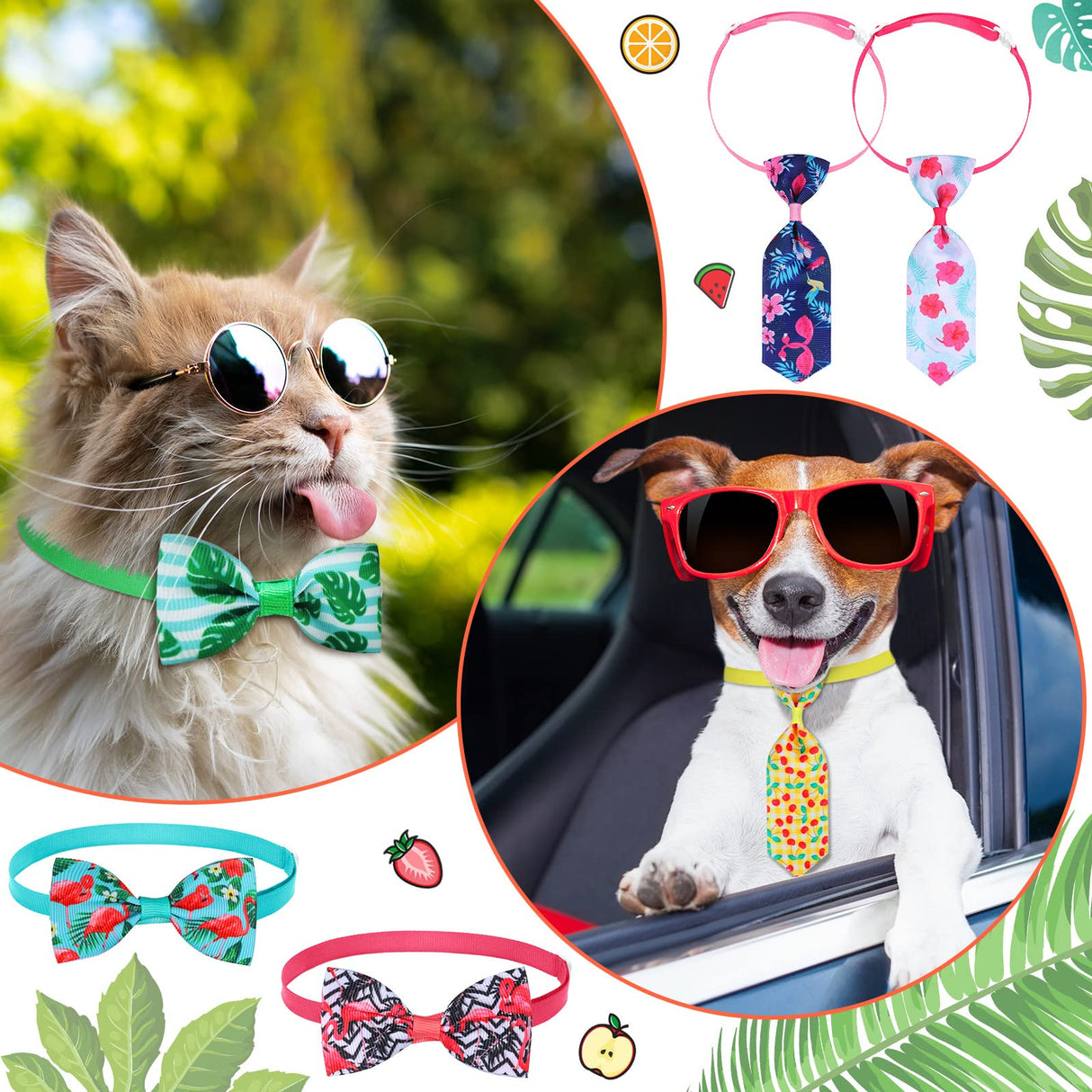 Saintrygo 50 Pcs Dog Bow Ties Collars Set Include 25 Dog Neckties and 25 Puppy Bowties, Adjustable Pet Ties Grooming for Small Medium Large Cats Pets Supply Hawaii Summer Accessories