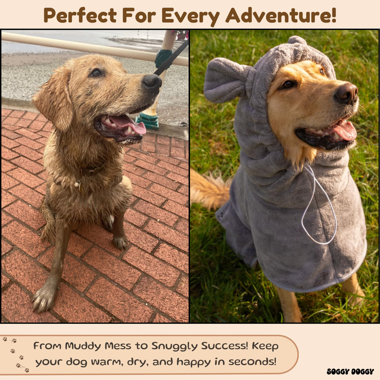 SOGGYDOGGY® US: Luxury Dog Bathrobe, Super Absorbent Microfiber Dog Bath Supplies, Fast Dry in Minutes, Thick & Soft Robe - Pet Grooming, Wash & Pet Hair Dryer - All-Season Dressing Gown (XS)
