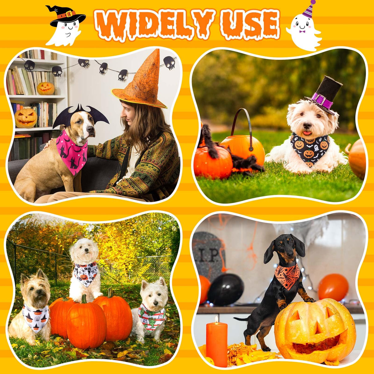 Sanwuta 120 Pcs Halloween Dog Bandanas Bulk, 40 Styles Adjustable Triangle Pet Scarves, Soft Washable Halloween Dog Cat Accessories for Small Medium Large Dogs, Puppy Costumes and Party Dress up