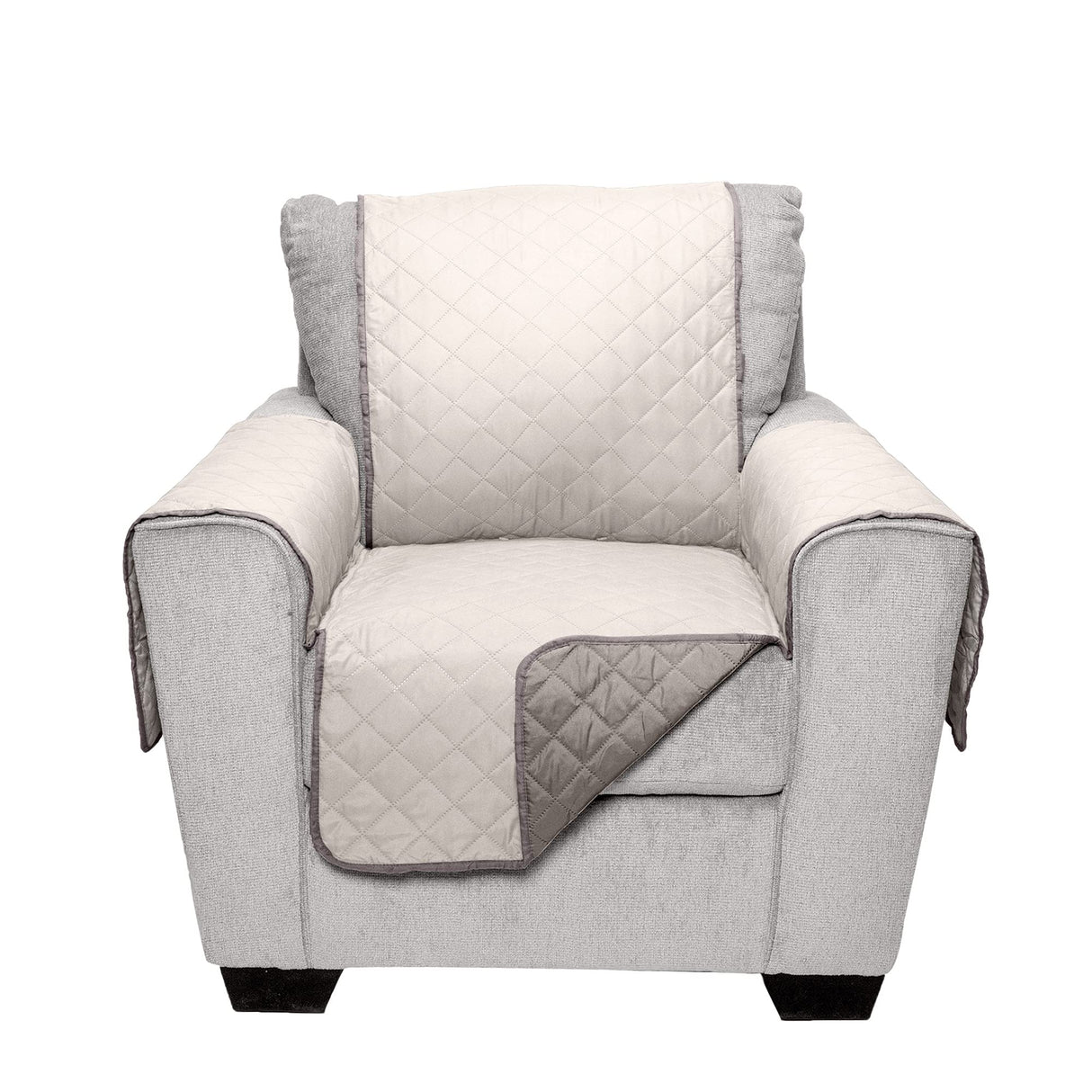 Furhaven Water-Resistant & Reversible Chair Cover Protector for Dogs, Cats, & Children - Two-Tone Pinsonic Quilted Living Room Furniture Cover - Gray/Mist, Chair