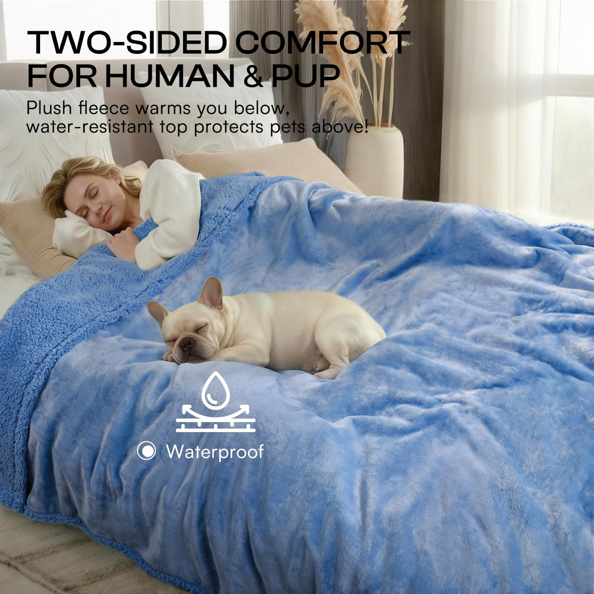 Luciphia Waterproof Pet Blanket, Liquid Pee Proof Dog Blanket for Sofa Bed Couch, Reversible Sherpa Fleece Furniture Protector Cover for Small Medium Large Dogs Cats, Navy Blue Large(65" x 57")