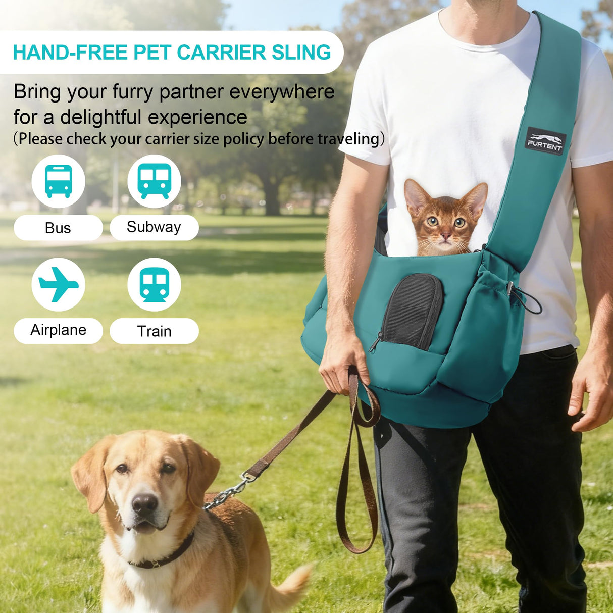 Dog Carrier Sling for Small Dogs & Cats Hand-Free Puppy Sling Purses with Storage Bag and Adjustable Shoulder Strap, Pet Sling Carrier Up to 8.8 Lbs (Blue)