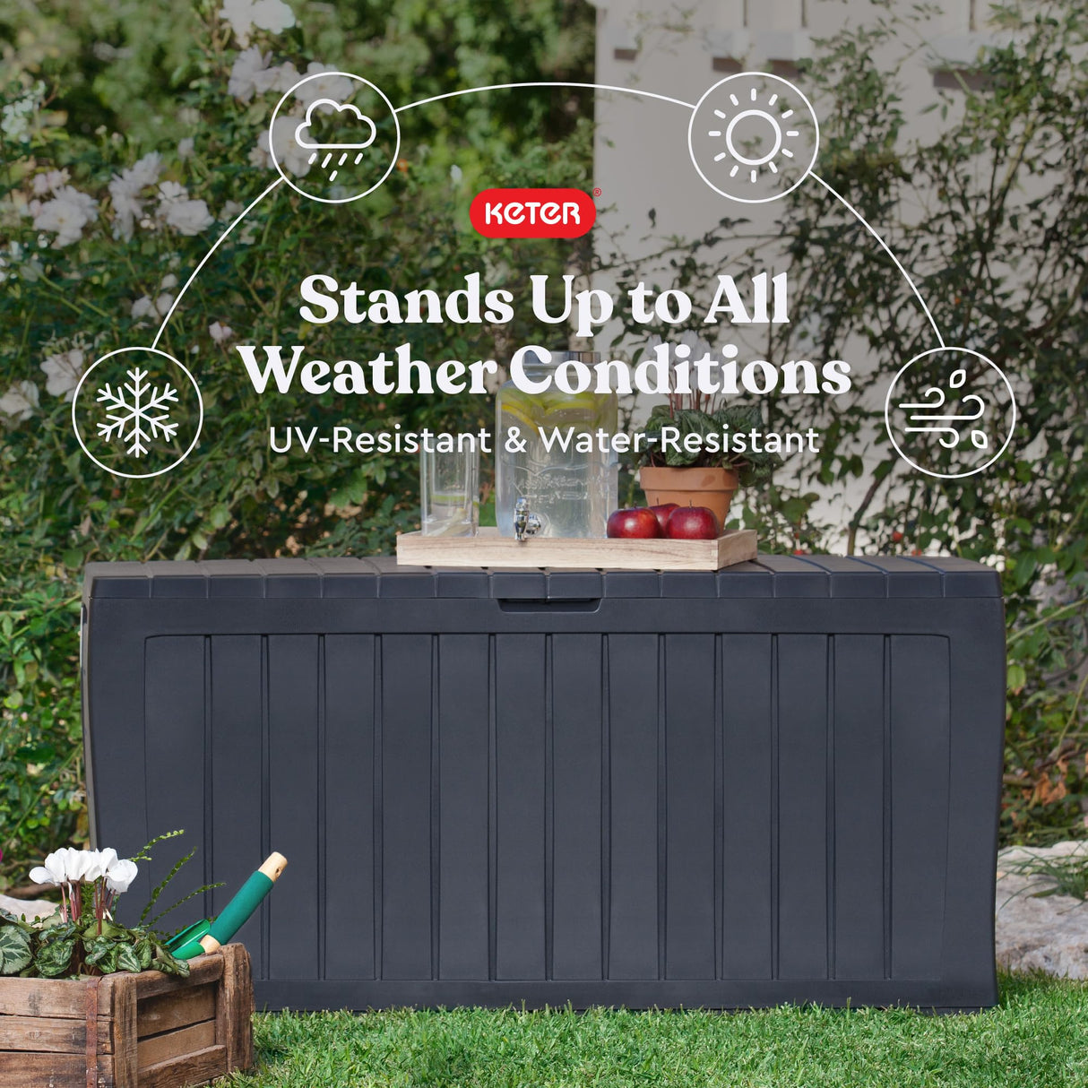 Keter Marvel Plus 71 Gallon Resin Deck Box-Organization and Storage for Patio Storage Box Outdoor Cushions, Throw Pillows, Garden Tools and Pool Accessories, Dark Grey